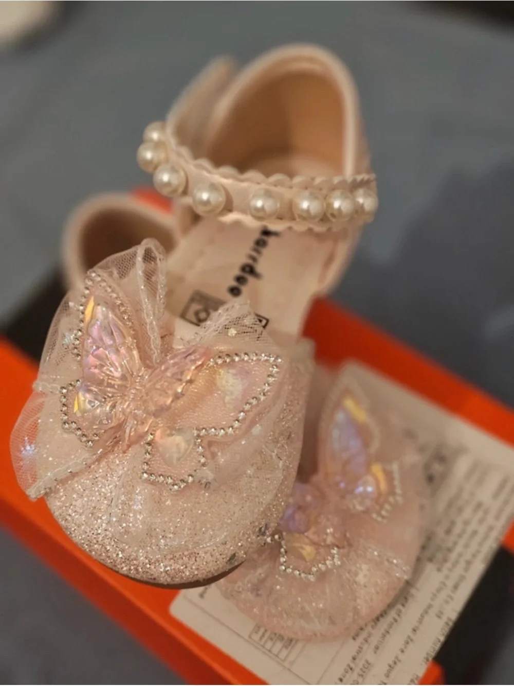 Baby Girls Pearl Strap Pink Butterfly Dress Shoes